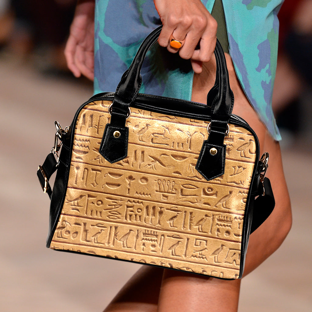 Egyptian Hieroglyphs Print Shoulder Handbag