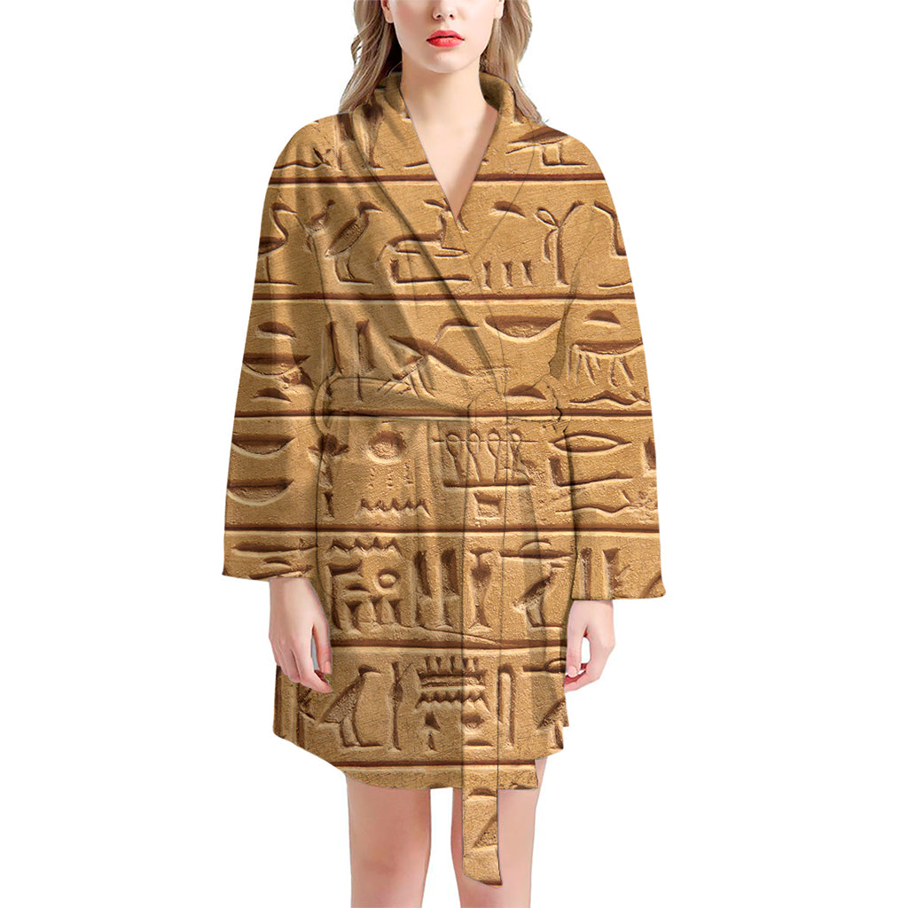 Egyptian Hieroglyphs Print Women's Bathrobe