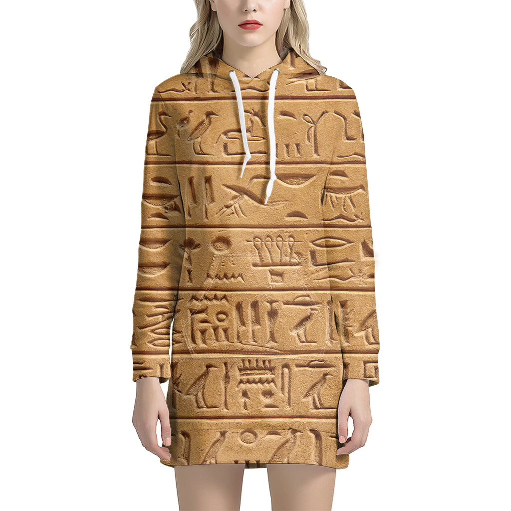 Egyptian Hieroglyphs Print Women's Pullover Hoodie Dress