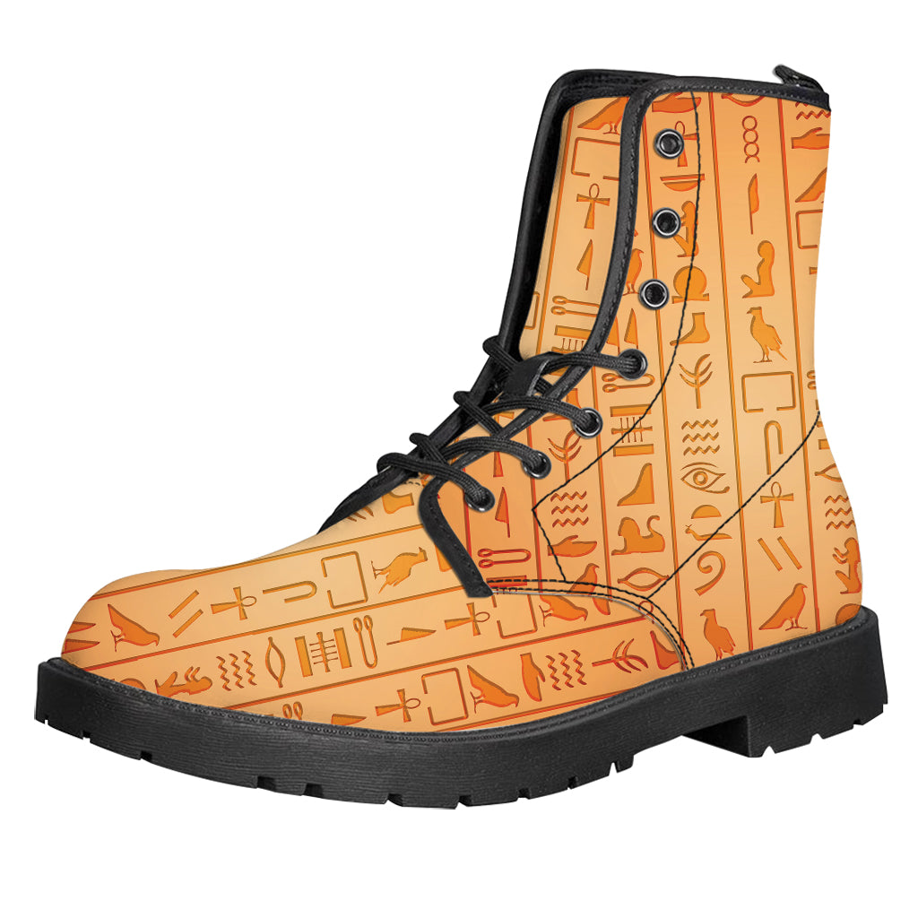 Egyptian Hieroglyphs Symbol Print Leather Boots