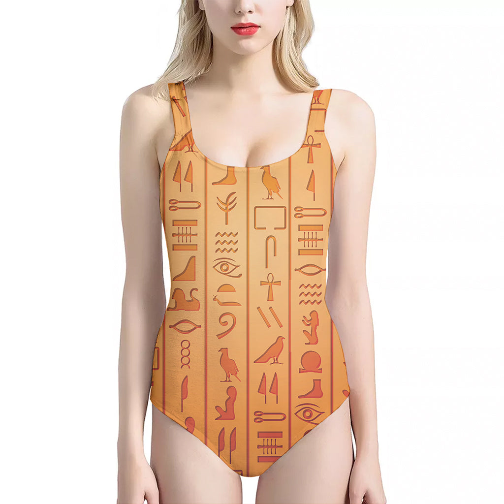 Egyptian Hieroglyphs Symbol Print One Piece Halter Neck Swimsuit