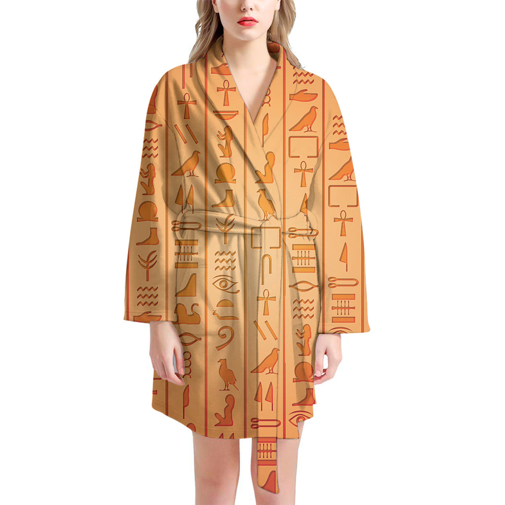 Egyptian Hieroglyphs Symbol Print Women's Bathrobe