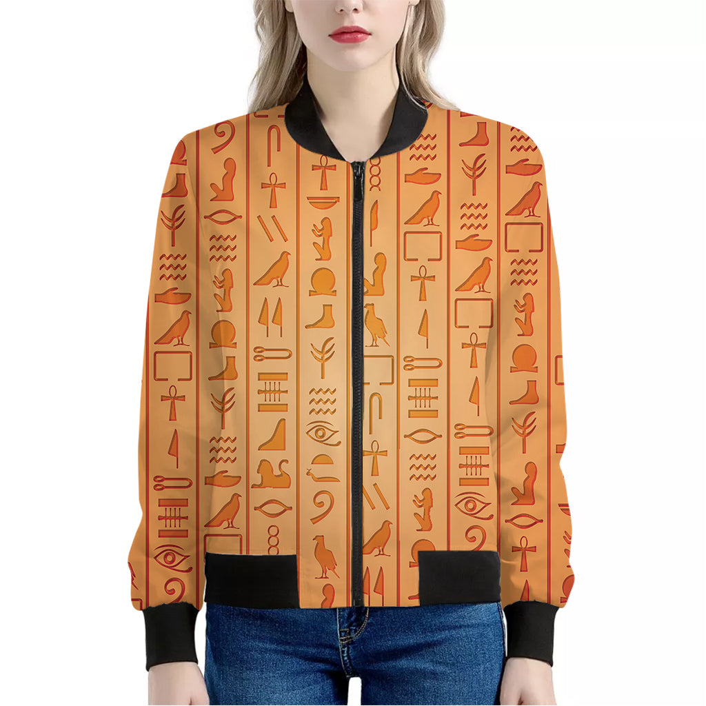 Egyptian Hieroglyphs Symbol Print Women's Bomber Jacket