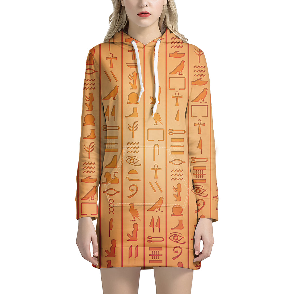 Egyptian Hieroglyphs Symbol Print Women's Pullover Hoodie Dress