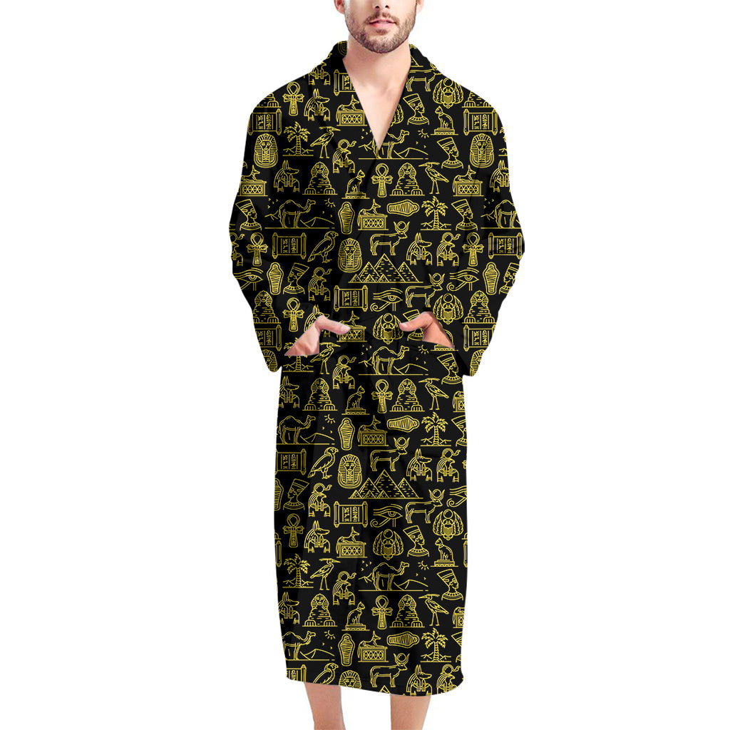 Egyptian Symbols Pattern Print Men's Bathrobe