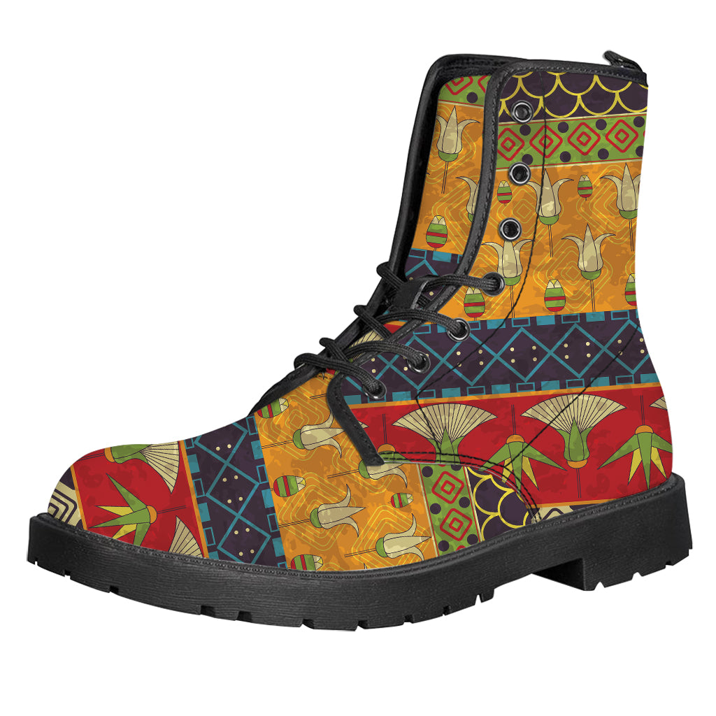 Egyptian Tribal Pattern Print Leather Boots