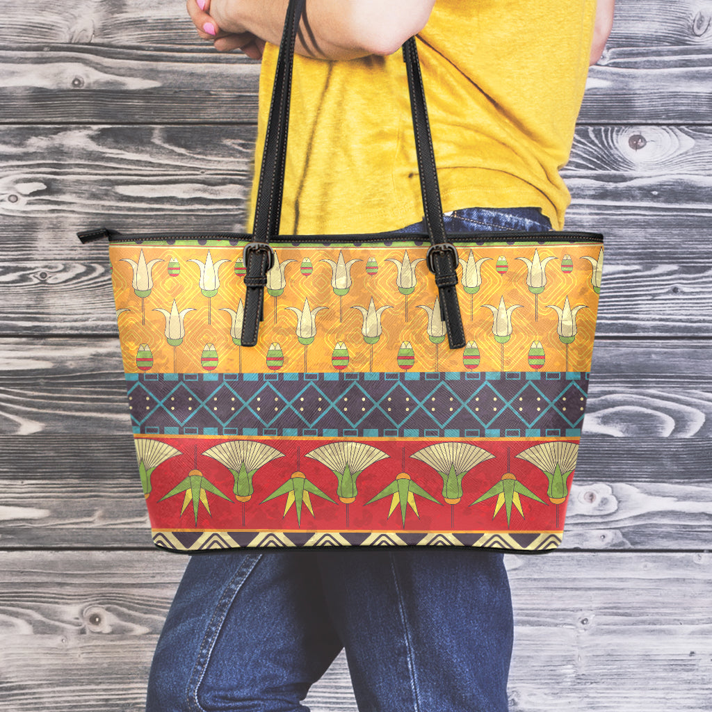 Egyptian Tribal Pattern Print Leather Tote Bag