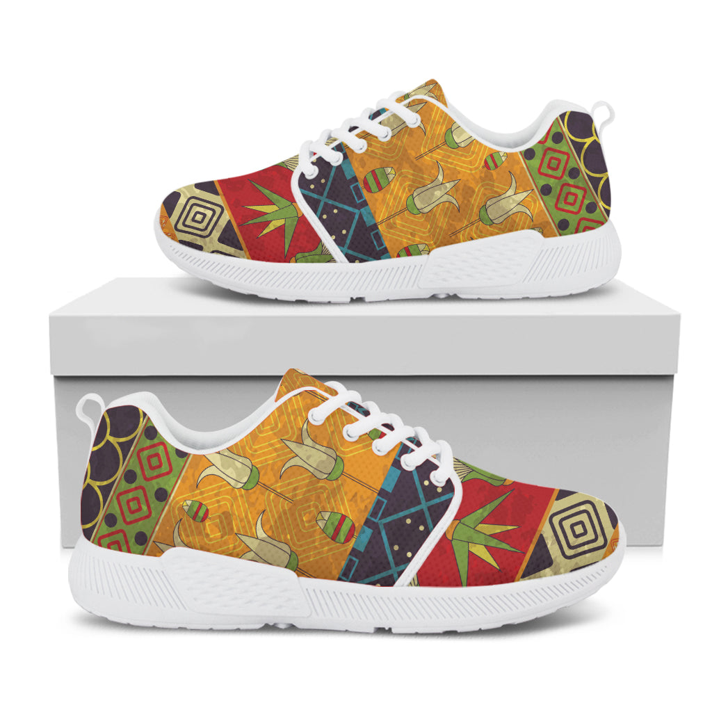 Egyptian Tribal Pattern Print White Athletic Shoes