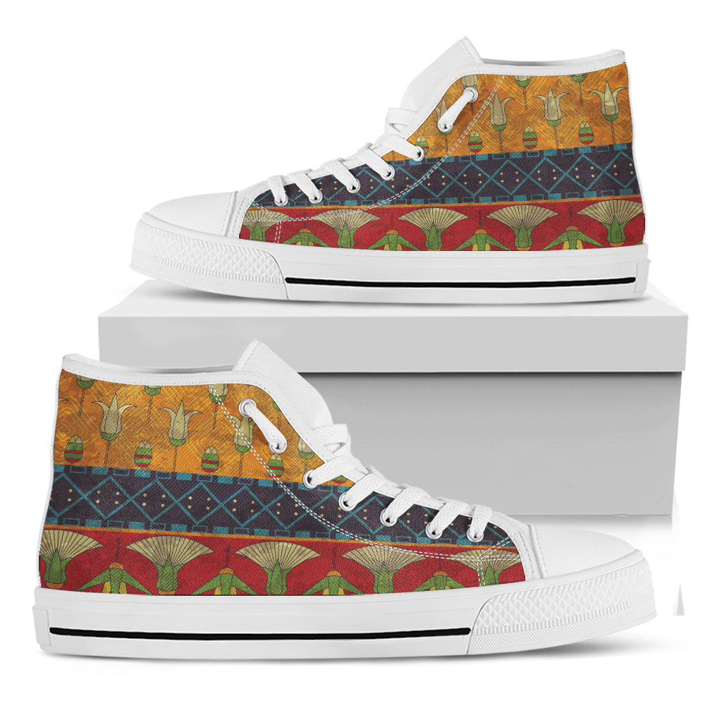 Egyptian Tribal Pattern Print White High Top Shoes