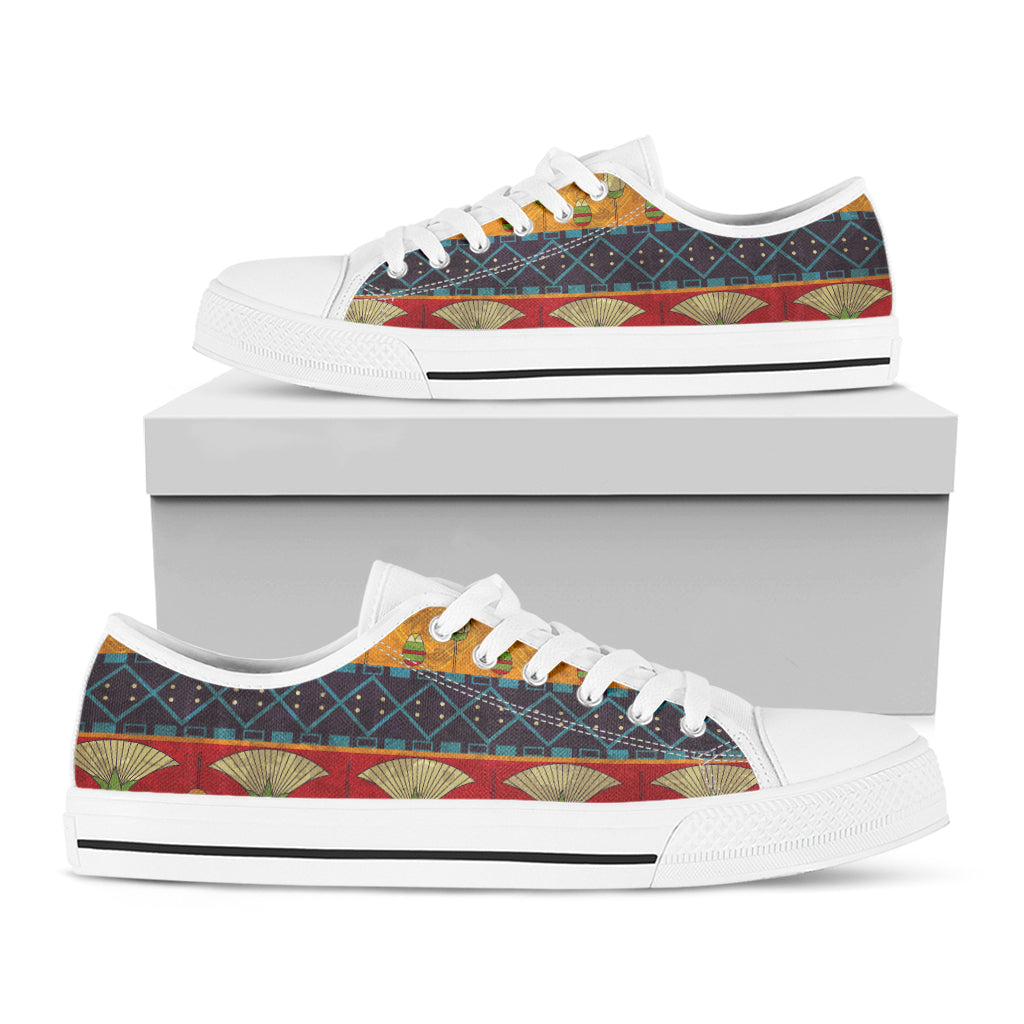 Egyptian Tribal Pattern Print White Low Top Shoes