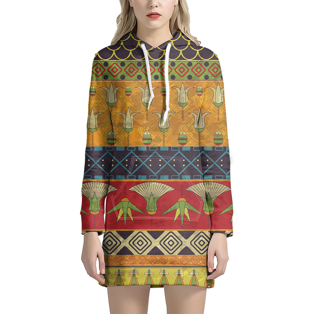 Egyptian Tribal Pattern Print Women's Pullover Hoodie Dress