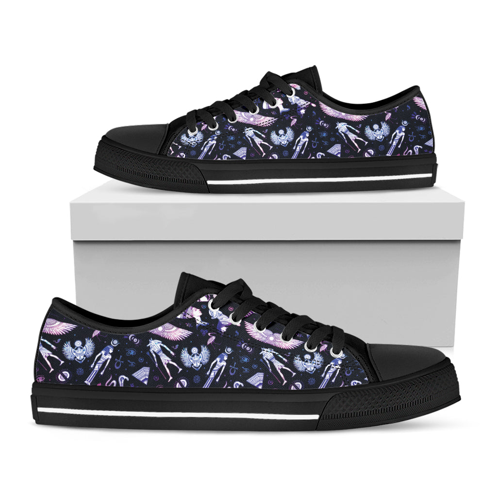 Egyptian Tribal Symbols Print Black Low Top Shoes