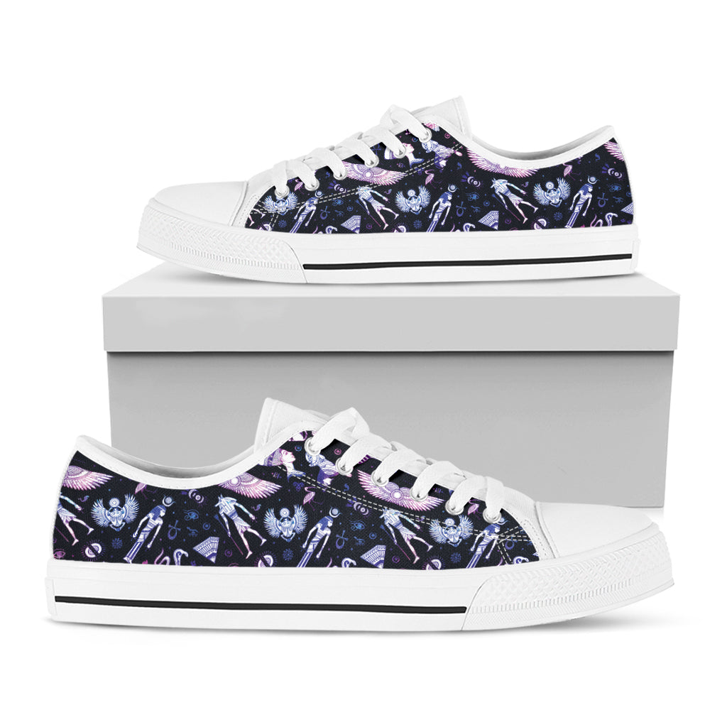 Egyptian Tribal Symbols Print White Low Top Shoes