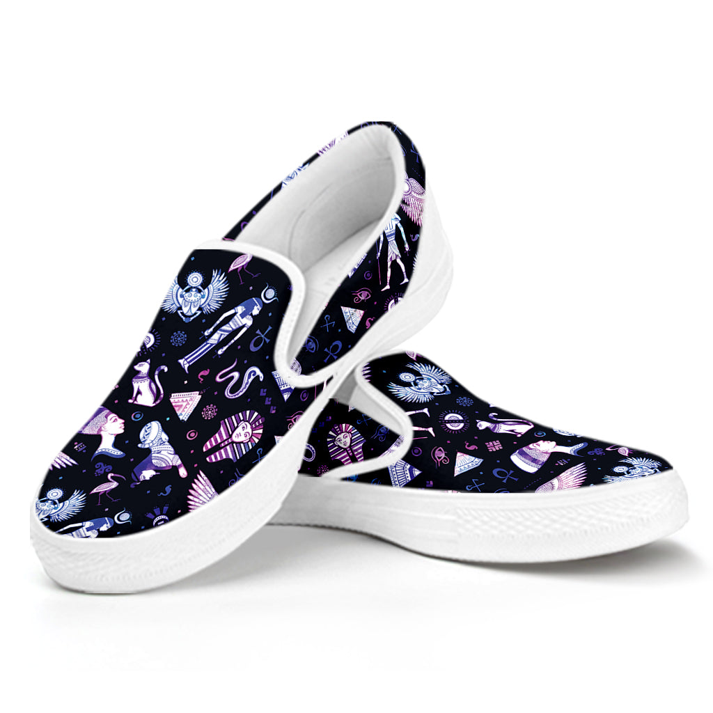 Egyptian Tribal Symbols Print White Slip On Shoes