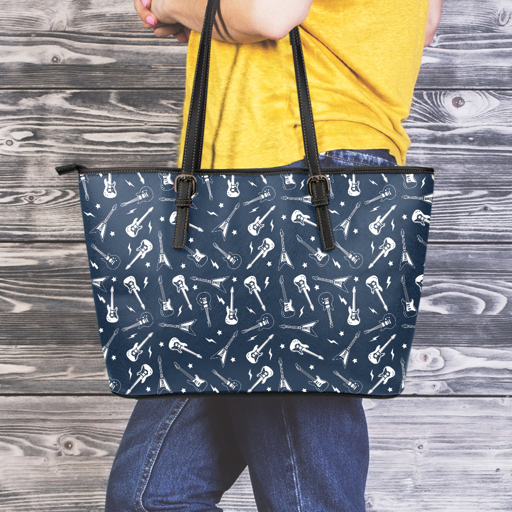 Electric Guitar Pattern Print Leather Tote Bag