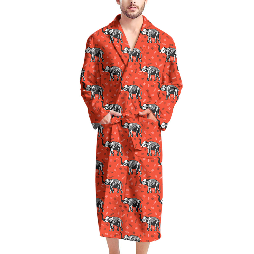 Elephant Skeleton X-Ray Pattern Print Men's Bathrobe