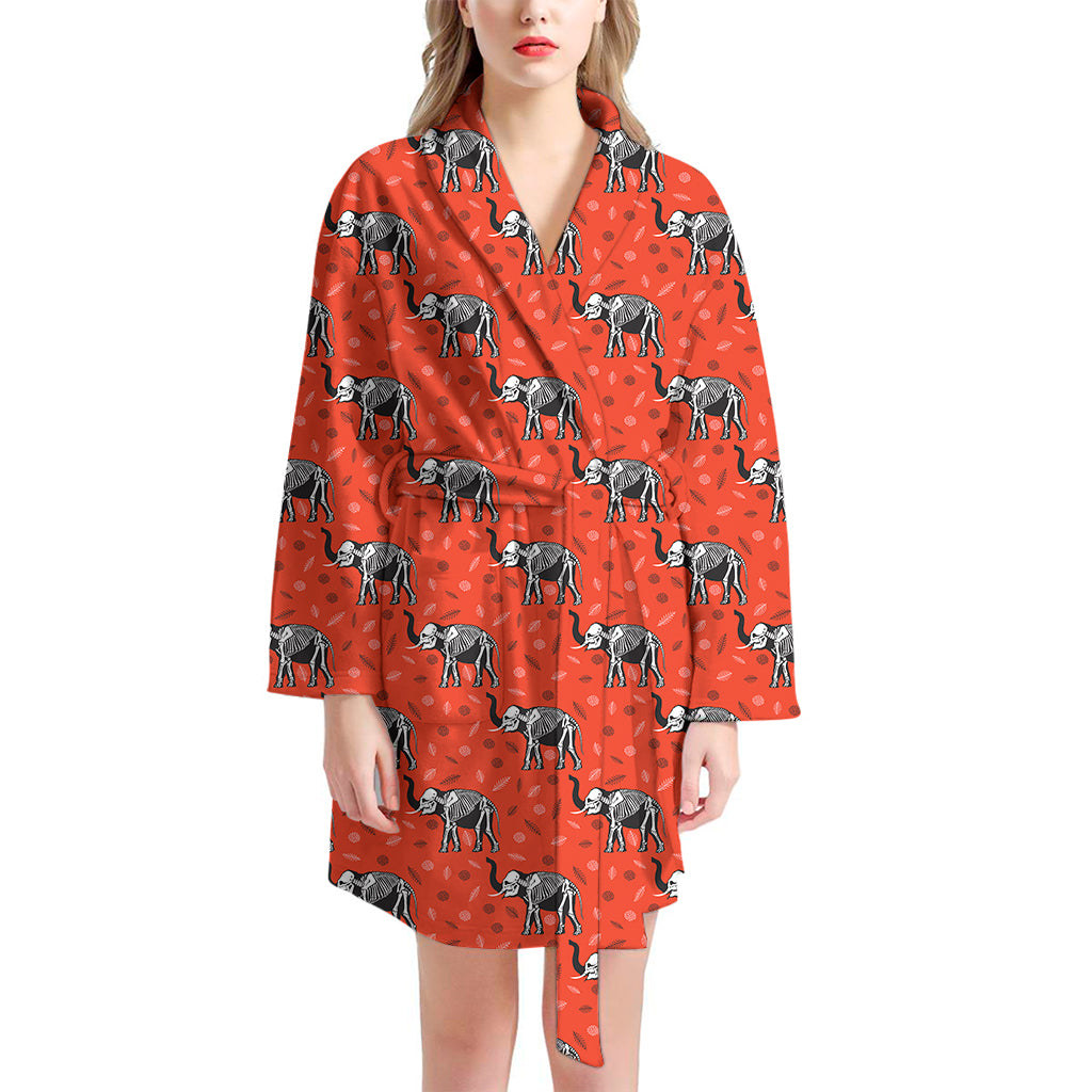 Elephant Skeleton X-Ray Pattern Print Women's Bathrobe