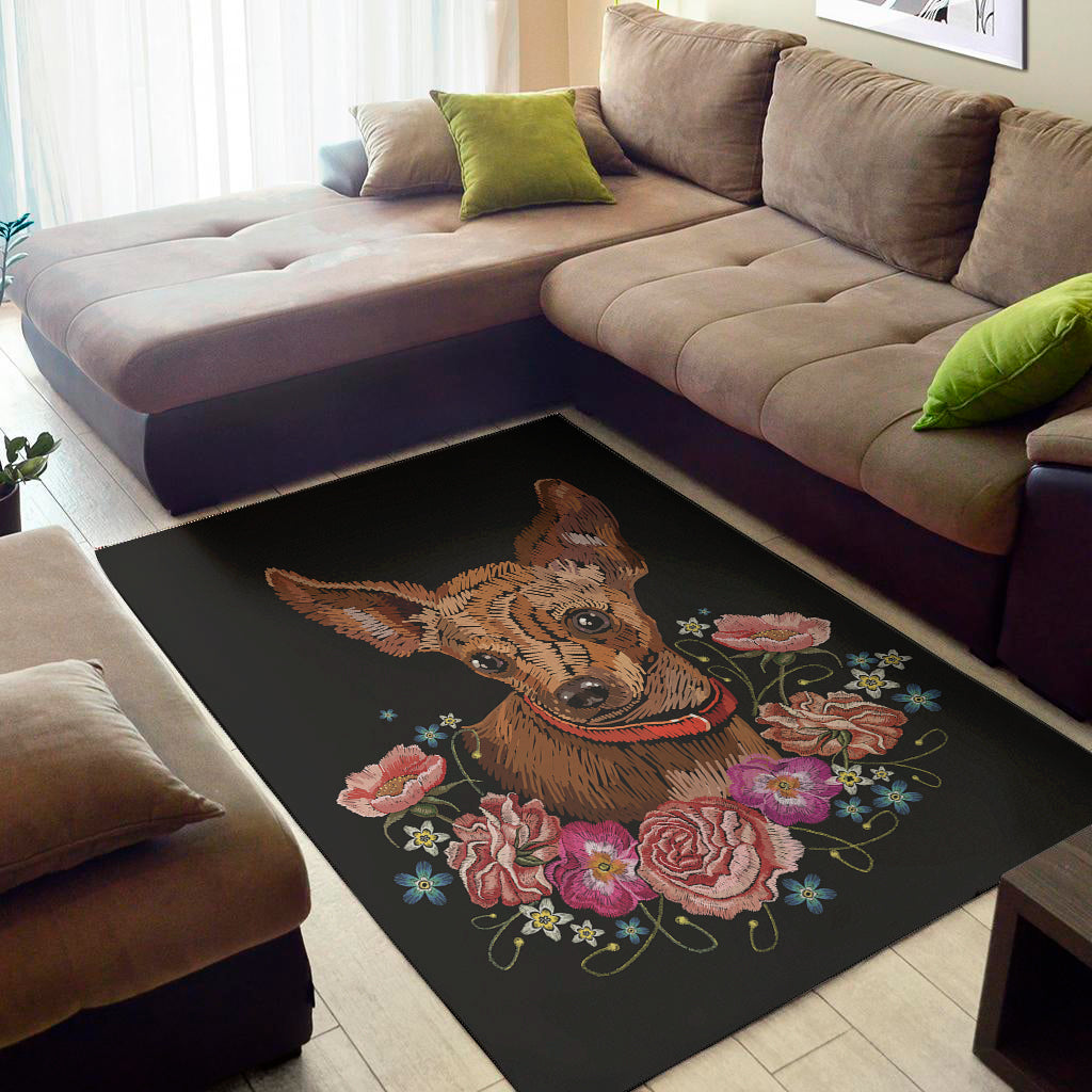 Embroidery Chihuahua And Flower Print Area Rug