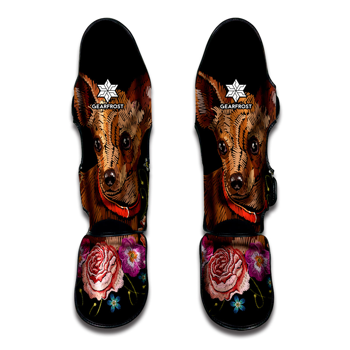 Embroidery Chihuahua And Flower Print Muay Thai Shin Guards