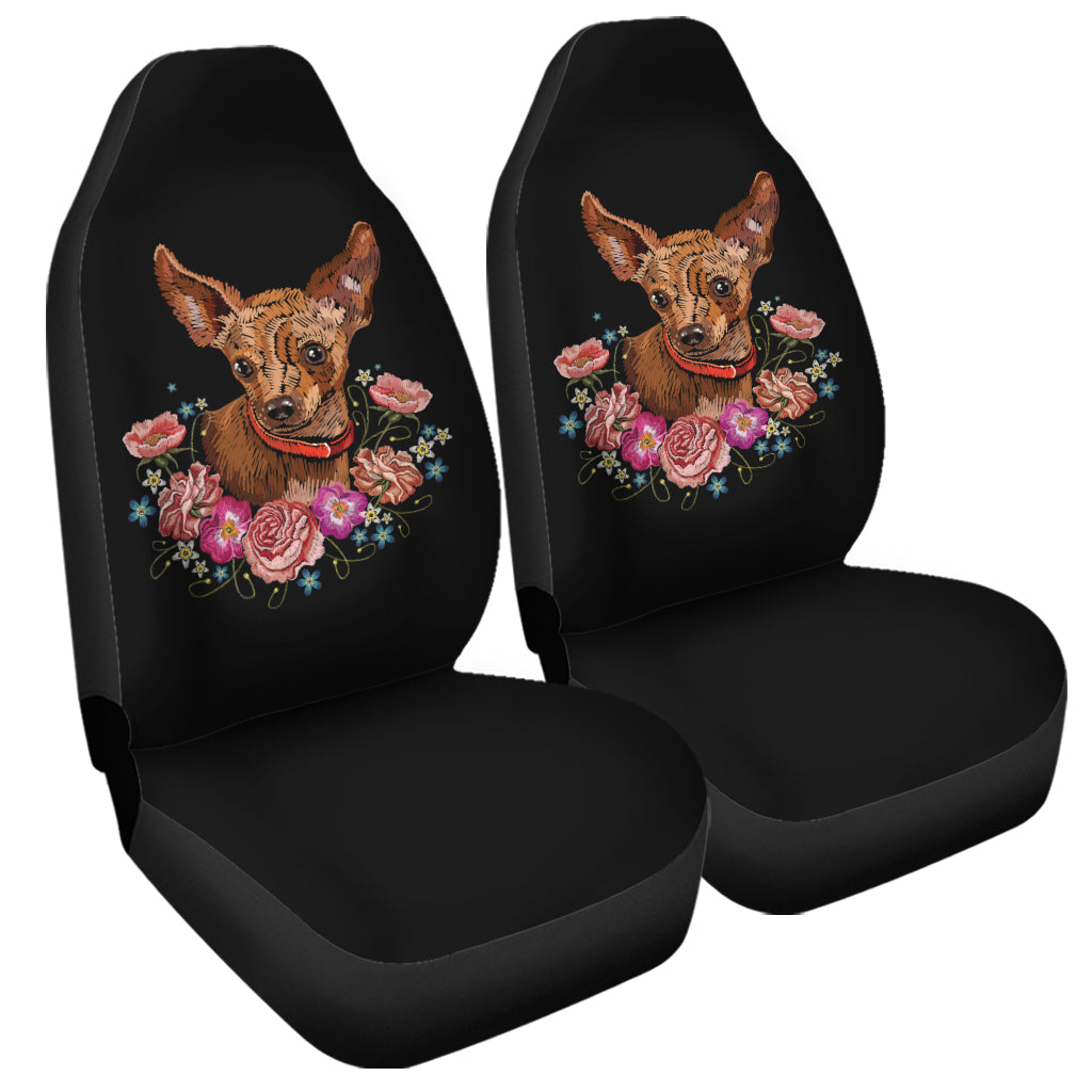 Embroidery Chihuahua And Flower Print Universal Fit Car Seat Covers