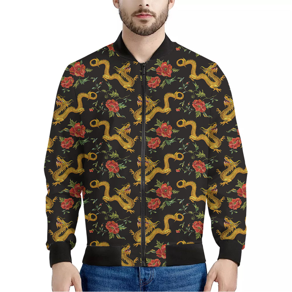 Embroidery Chinese Dragon Pattern Print Men's Bomber Jacket