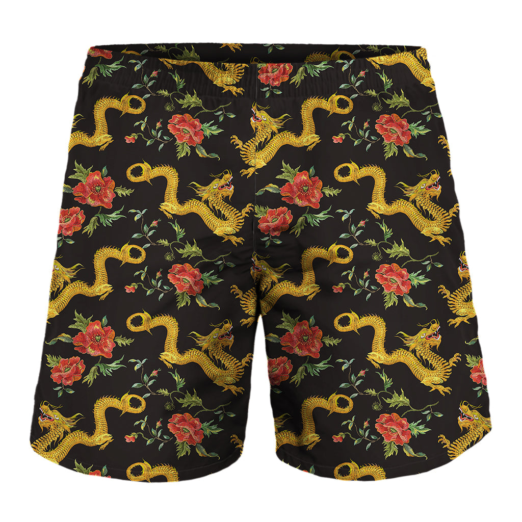 Embroidery Chinese Dragon Pattern Print Men's Shorts