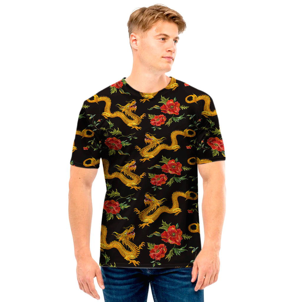 Embroidery Chinese Dragon Pattern Print Men's T-Shirt