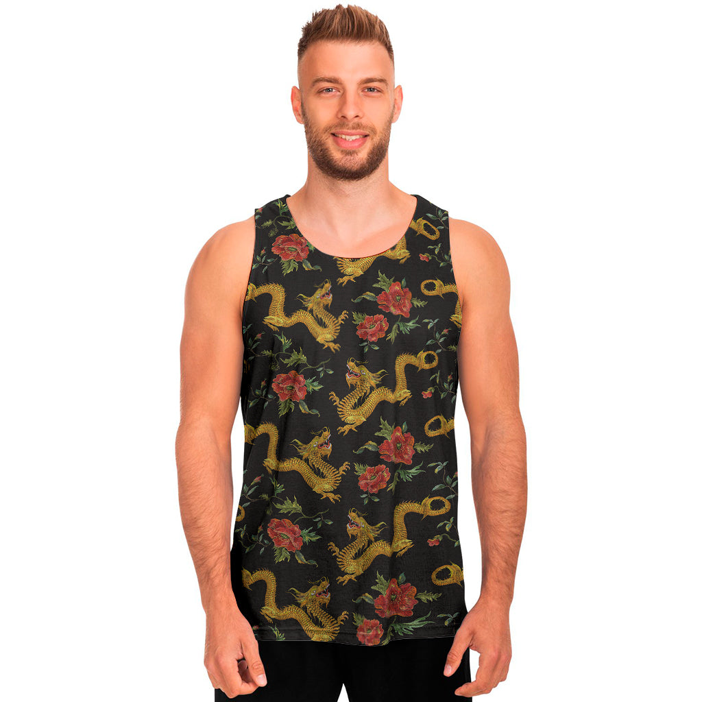 Embroidery Chinese Dragon Pattern Print Men's Tank Top