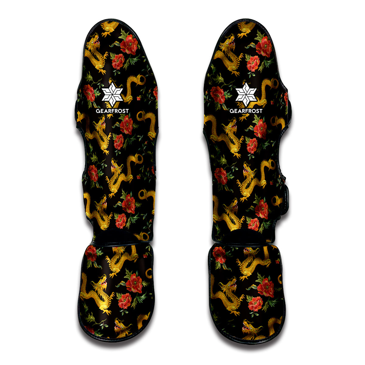 Embroidery Chinese Dragon Pattern Print Muay Thai Shin Guards