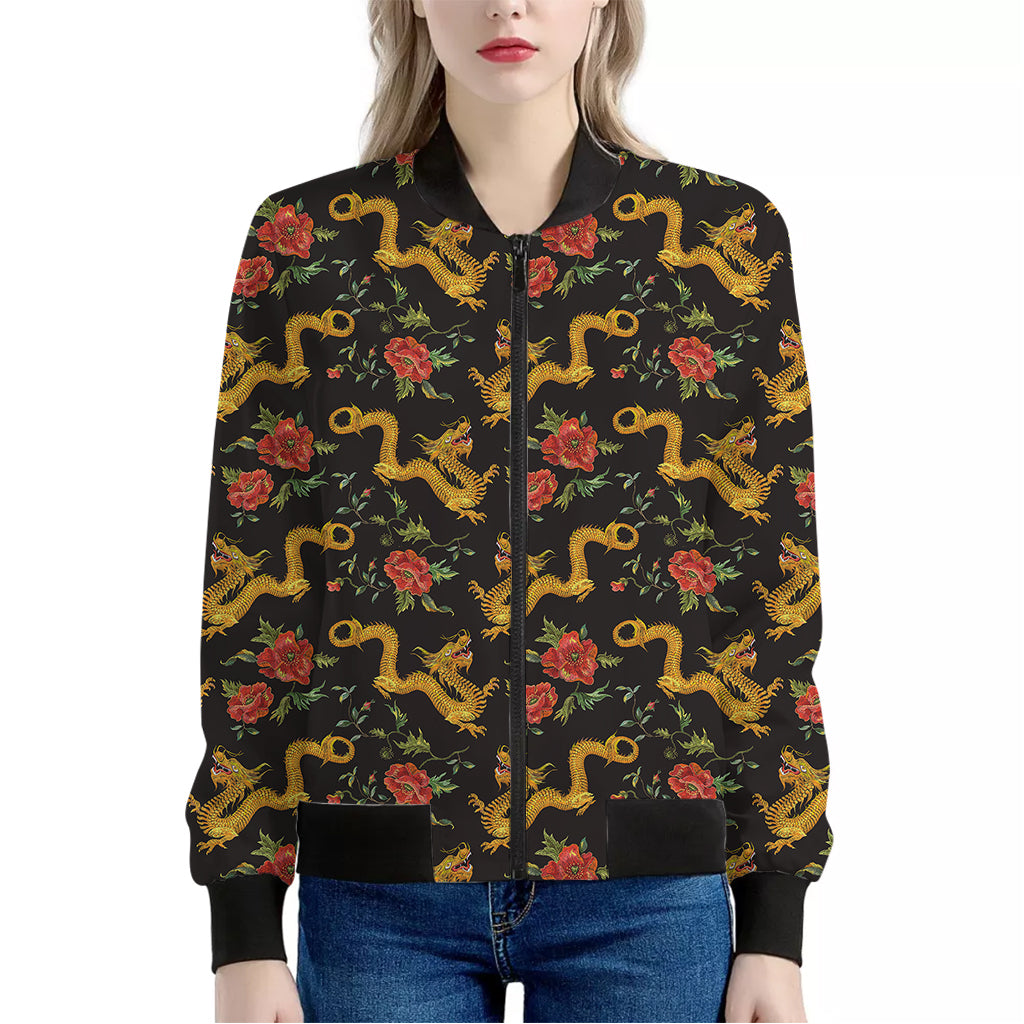 Embroidery Chinese Dragon Pattern Print Women's Bomber Jacket