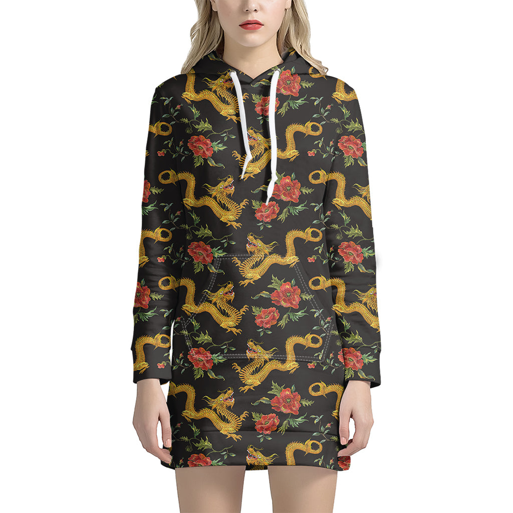 Embroidery Chinese Dragon Pattern Print Women's Pullover Hoodie Dress
