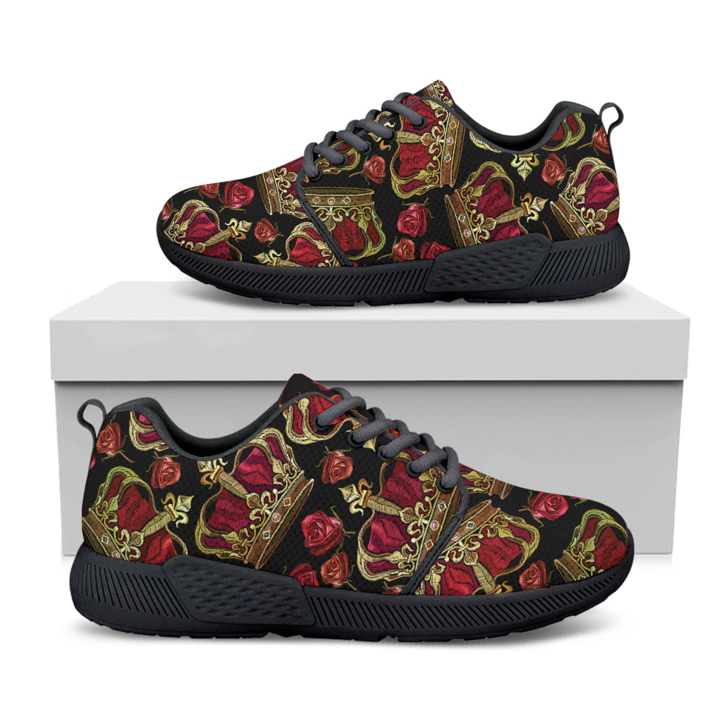 Embroidery Crown Pattern Print Black Athletic Shoes