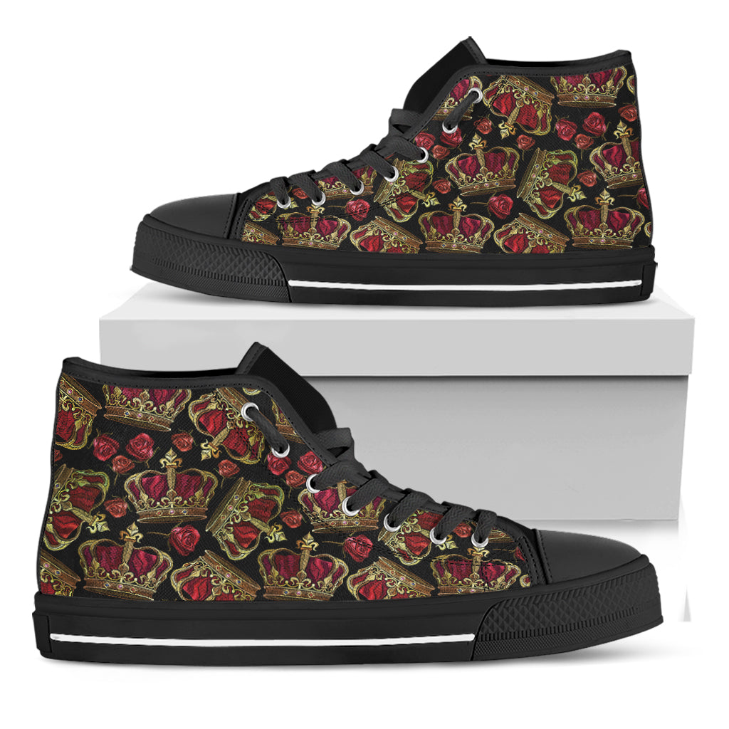 Embroidery Crown Pattern Print Black High Top Shoes