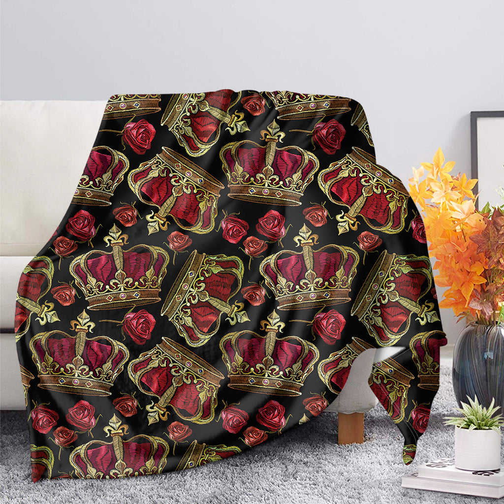 Embroidery Crown Pattern Print Blanket