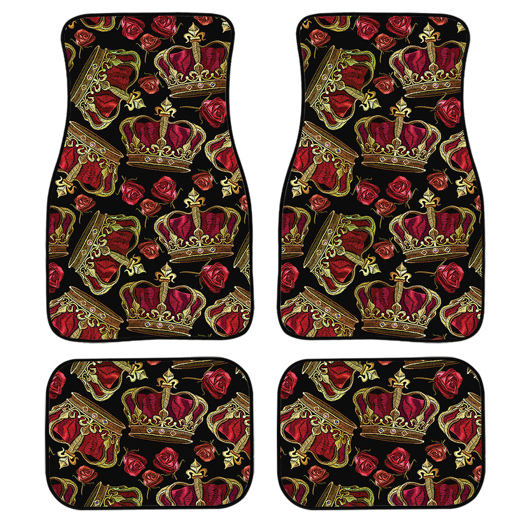 Embroidery Crown Pattern Print Front and Back Car Floor Mats