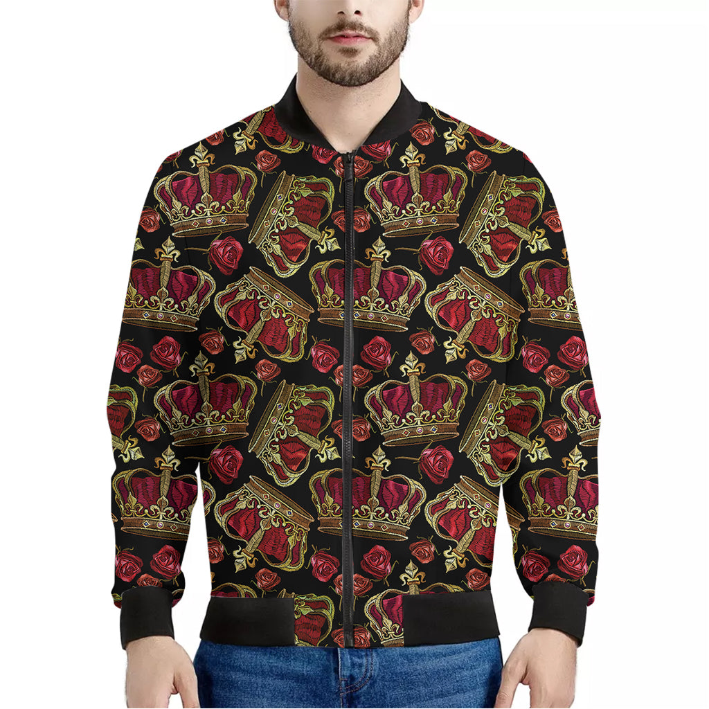 Embroidery Crown Pattern Print Men's Bomber Jacket