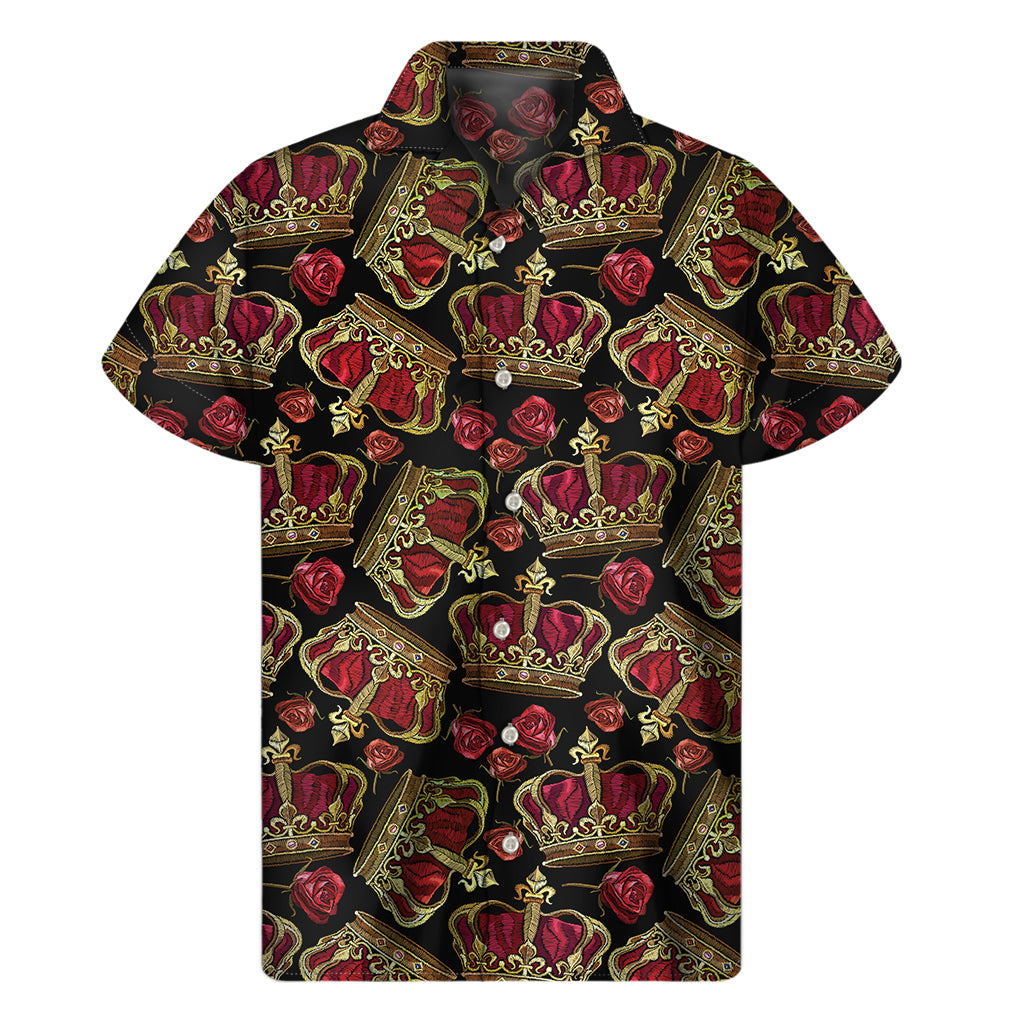 Embroidery Crown Pattern Print Men's Short Sleeve Shirt