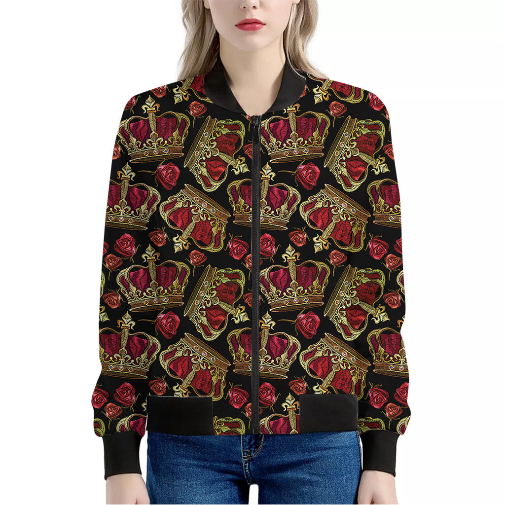 Embroidery Crown Pattern Print Women's Bomber Jacket