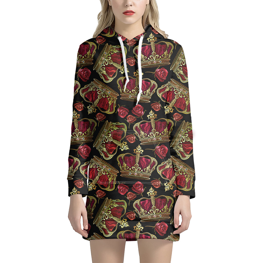 Embroidery Crown Pattern Print Women's Pullover Hoodie Dress