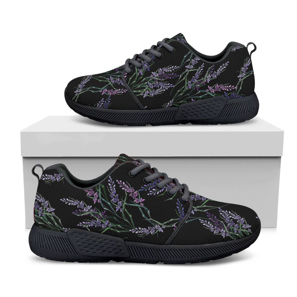 Embroidery Lavender Pattern Print Black Athletic Shoes