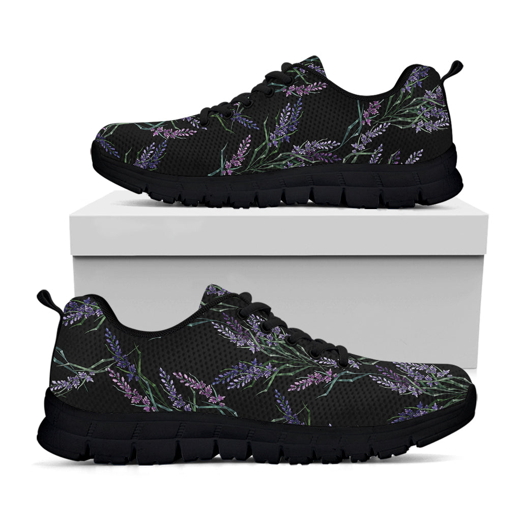 Embroidery Lavender Pattern Print Black Sneakers