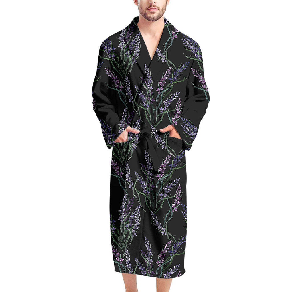 Embroidery Lavender Pattern Print Men's Bathrobe