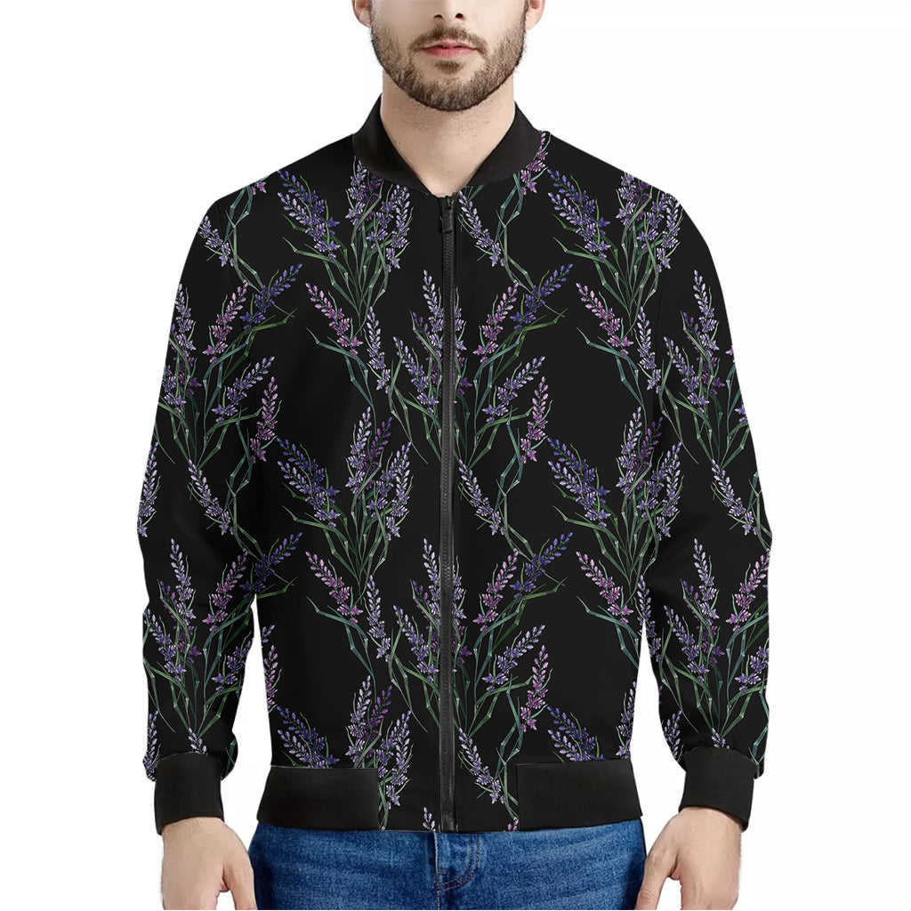 Embroidery Lavender Pattern Print Men's Bomber Jacket