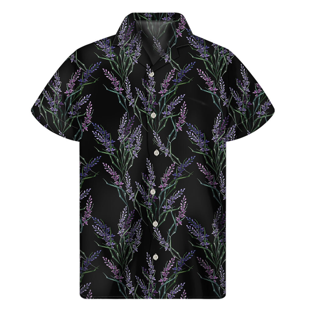 Embroidery Lavender Pattern Print Men's Short Sleeve Shirt