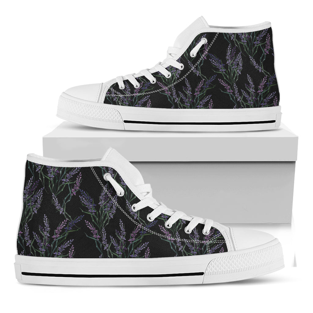 Embroidery Lavender Pattern Print White High Top Shoes