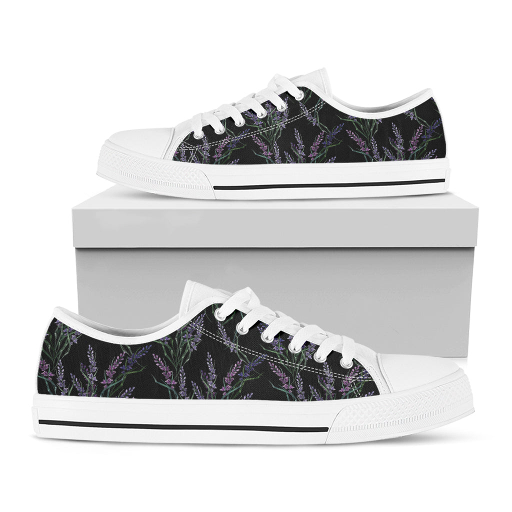 Embroidery Lavender Pattern Print White Low Top Shoes