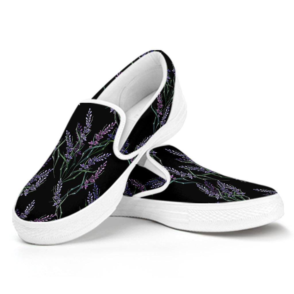 Embroidery Lavender Pattern Print White Slip On Shoes