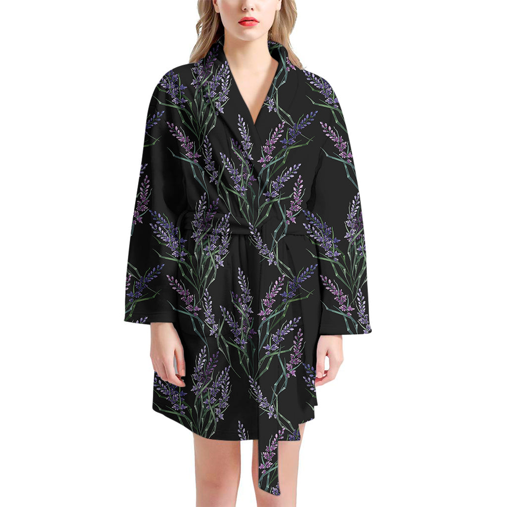 Embroidery Lavender Pattern Print Women's Bathrobe