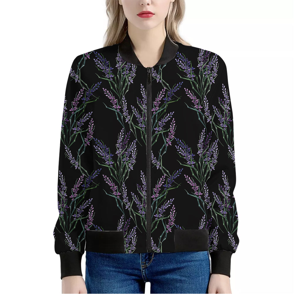 Embroidery Lavender Pattern Print Women's Bomber Jacket