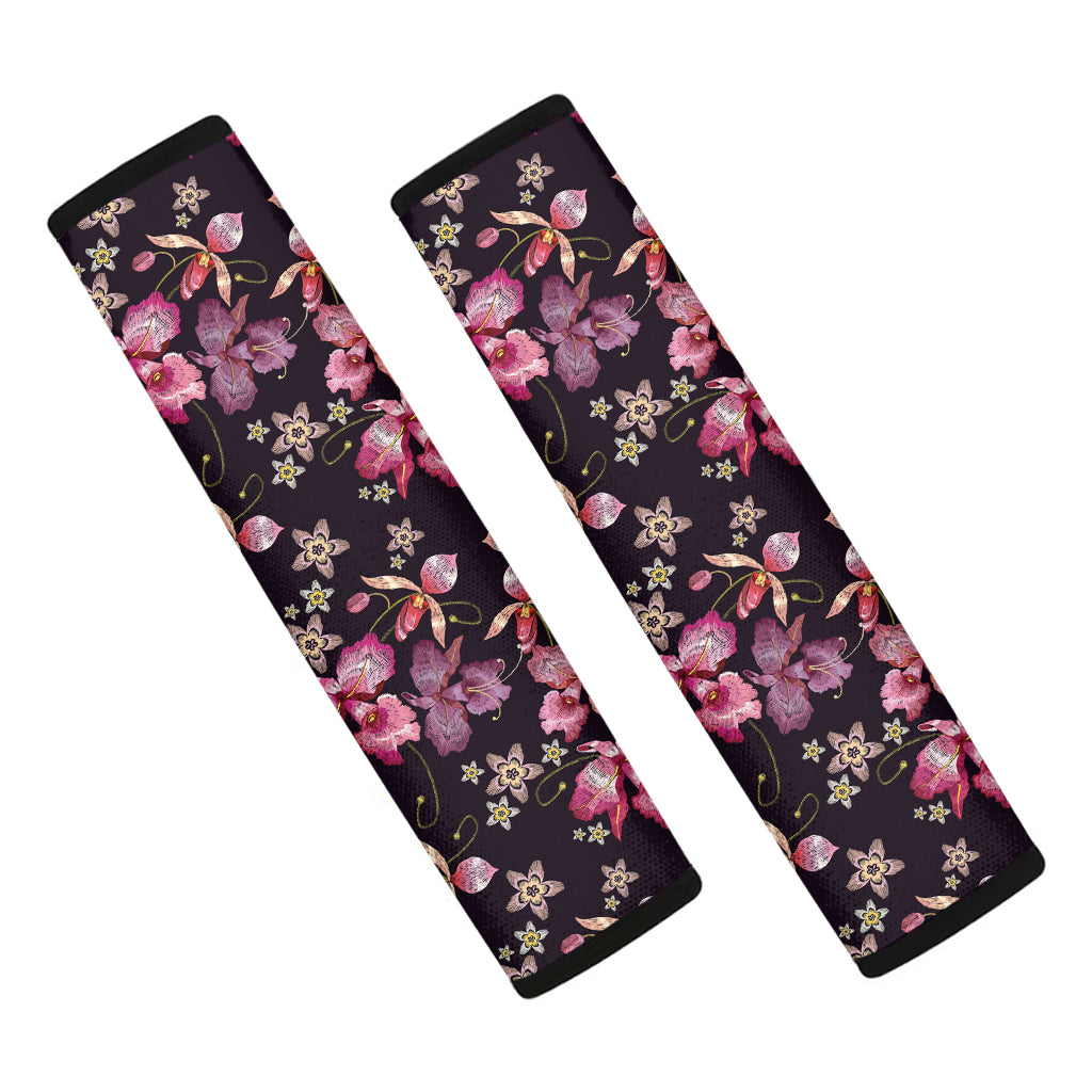 Embroidery Orchid Flower Pattern Print Car Seat Belt Covers